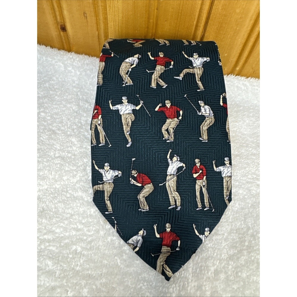 Giorgio 100% Silk Tie Golfing Tie Handmade All Silk Green With Red Khaki White